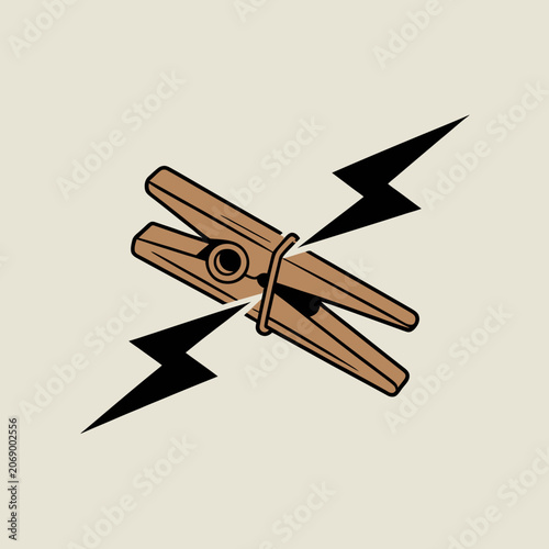 Wooden clothespin with lightning bolts on a light background.