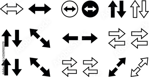 Photos Bidirectional Arrow Icon Vector Set Featuring Two Way Horizontal, Vertical, and