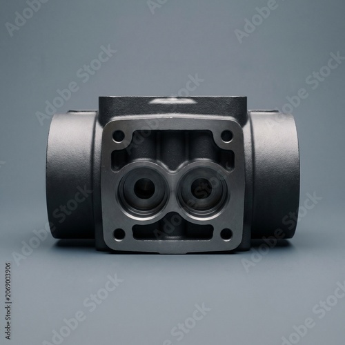 Ductile Iron Hydraulic Valve Manifold Block on Dark Background