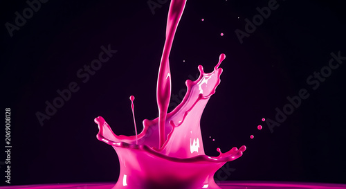 Vibrant pink liquid splash on dark background, abstract dynamic motion