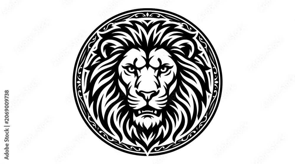 Fototapeta premium Black and white lion head drawing.
