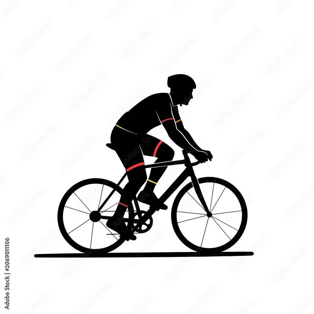 Obraz premium Silhouette Cyclist on Bicycle, Isolated, White Background