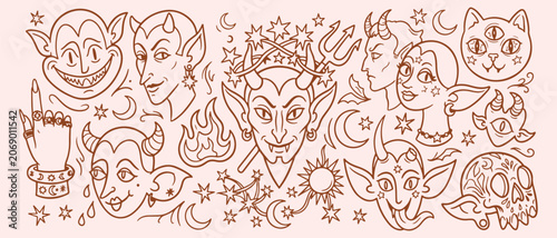 Fotografía Demonic occult ritual symbols, mystical gothic dark pattern, eerie supernatural