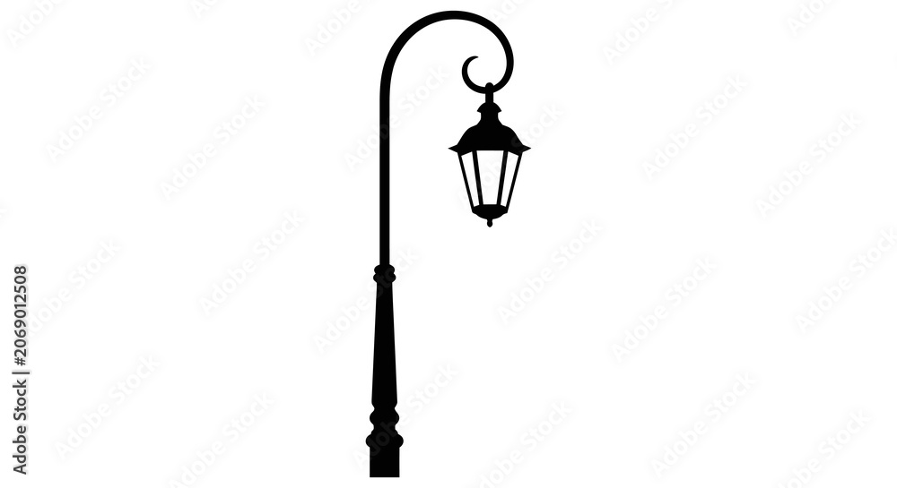 Obraz premium Vintage street lamp with ornate details black silhouette against white background
