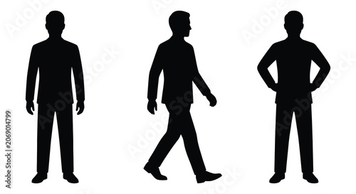Foto Three male figures in suits depicted in a black silhouette against a white backg
