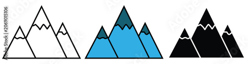 Fényképezés Three stylized mountain peak vector graphic icon set displayed clearly on transp