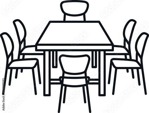 Dining table with chairs vector icon dining room line art black and white