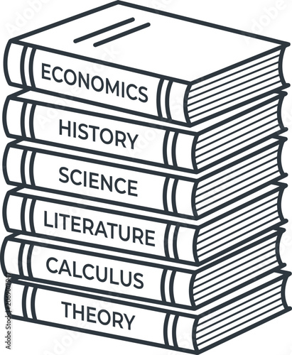 Stack of academic subject books vector icon line art with black and white