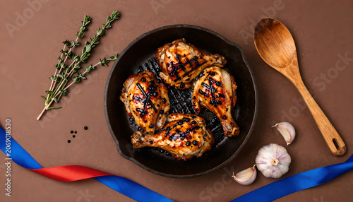 BBQ Chicken in Cast Iron Skillet with Herbs: Independent Day Food