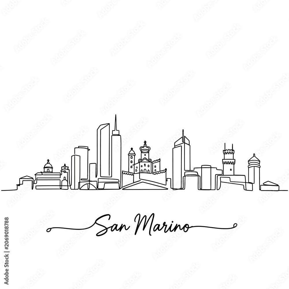 Fototapeta premium San Marino Cityscape Line Art Drawing, Minimalist Architecture