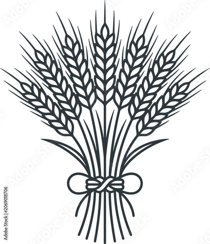 Decorative wheat sheaf vector icon line art with black and white, decorative