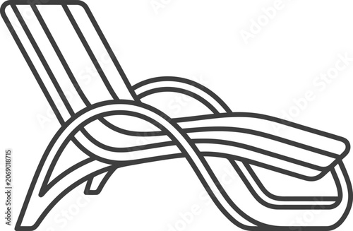 Beach deckchair vector icon line art with black and white deckchair furniture