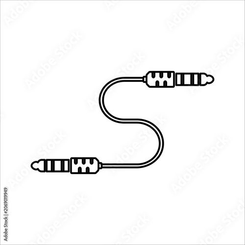 Symmetric audio jack cable thin line icon with two horizontal male plugs isolated on white background