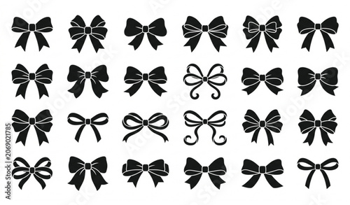 Fotografie Ribbon Bow Silhouette Vector Set with Elegant Gift Ribbon Knots and Decorative A