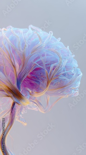 Abstract Human Brain with Fiber Optic Neural Connections and Aurora Light Effect