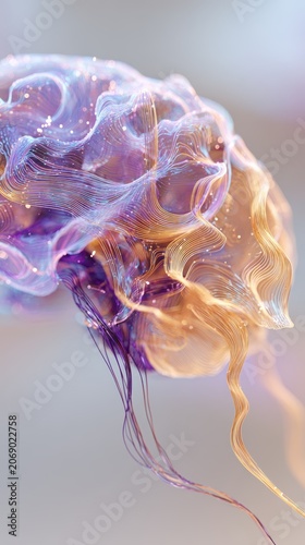 Glowing Neural Brain Made of Fiber Optic Light Strands, Neuroscience Concept
