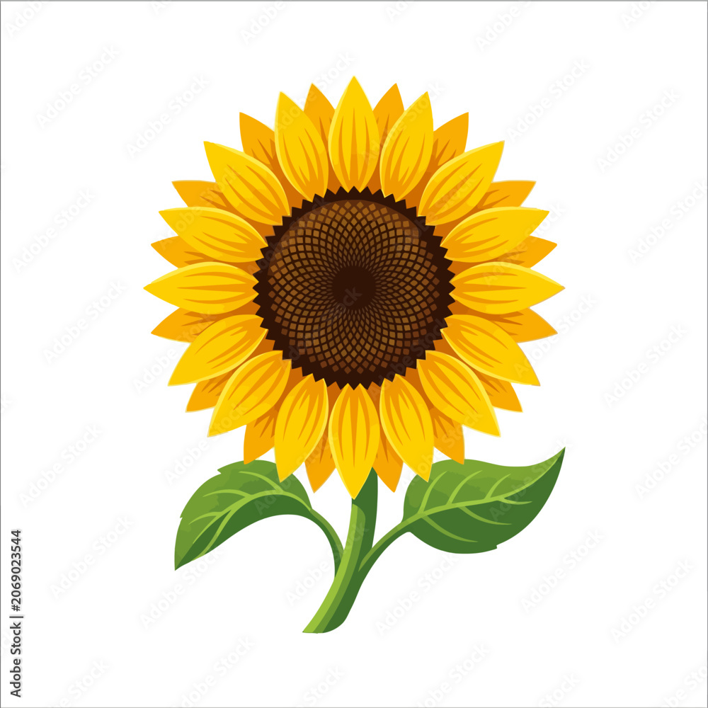 Obraz premium Sunflower stands tall in a bright illustration with yellow petals
