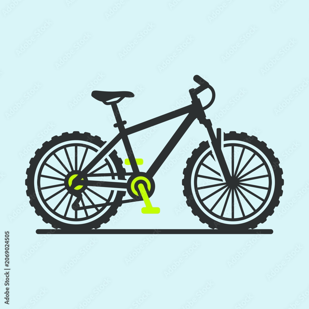 Fototapeta premium A black mountain bike icon with bright lime green accents
