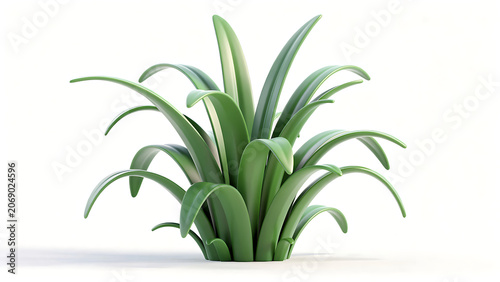 A stylized 3D rendering of a vibrant green plant with broad leaves, isolated on a clean white background, perfect for graphic design.