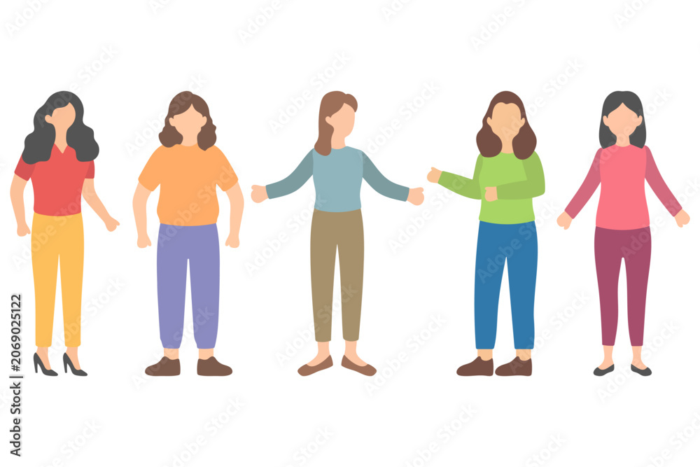 Fototapeta premium Five Diverse Women Standing and Talking Together Illustration