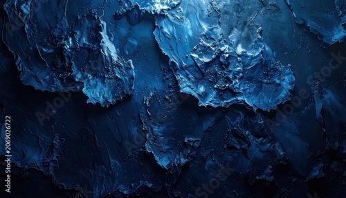An abstract close-up of a rough, textured surface with varying shades of deep blue.