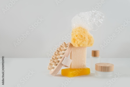 Zero waste cosmetics cosmetic products on a white background Natural cosmetics for branding concept layout. Copy space. Healthy lifestyle concept