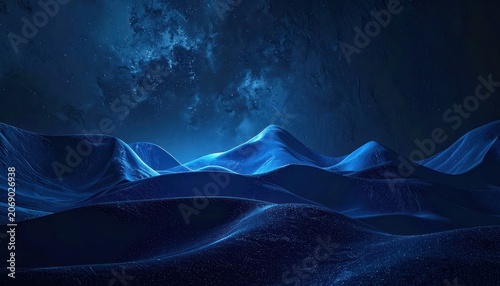 A dark blue, alien landscape under a star-filled sky.