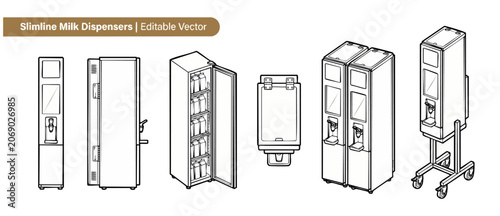 Foto Milk dispenser vector line art technical diagrams showing slimline dairy cooler