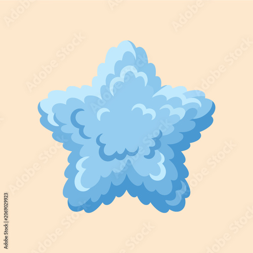 A fluffy blue cloud shaped like a star on a peach background
