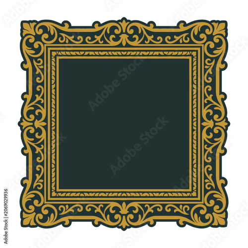 Ornate gold vintage frame with a dark green center