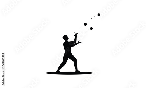 Person juggling balls in silhouette style