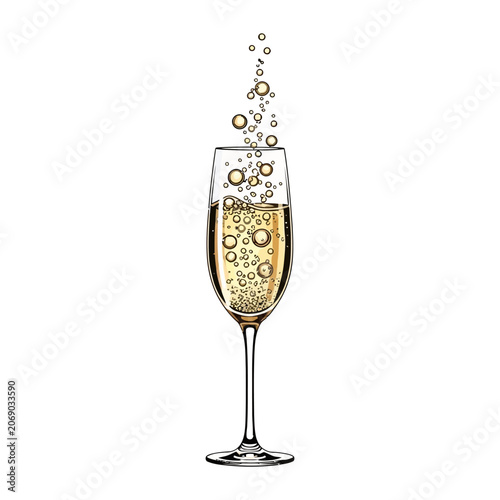 Fotografie Champagne Flute with Bubbles Vector Illustration
