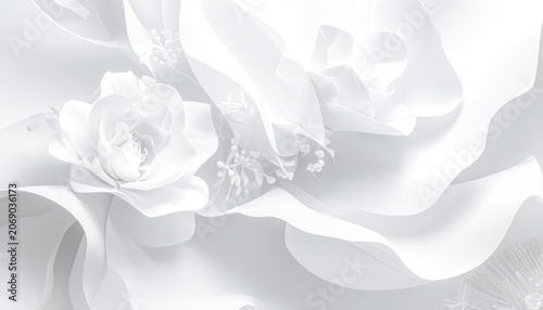 Delicate white floral composition with soft light and elegant curves.