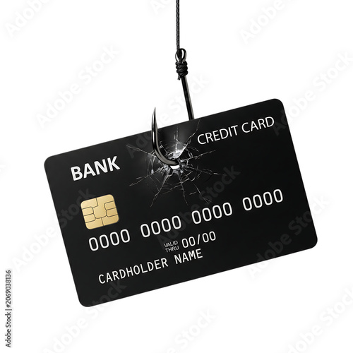 Black Credit Card on Fishing Hook Isolated Transparent