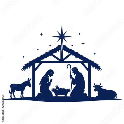 Cuadro en lienzo Nativity scene with Holy Family. vector illustration