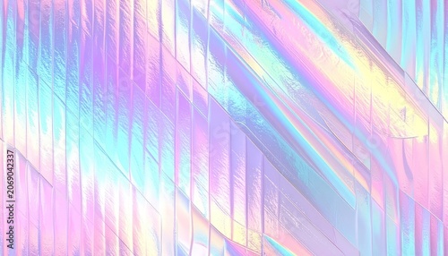 A holographic, iridescent background with pastel colors and a ribbed texture.