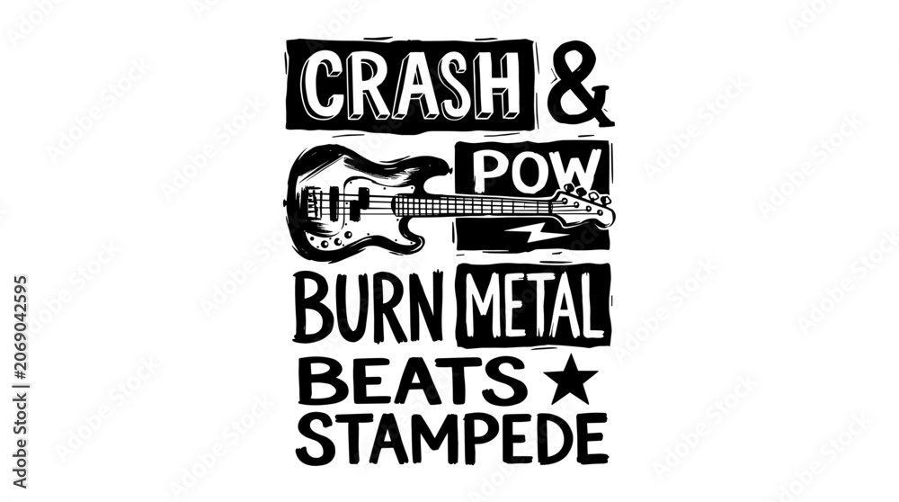 Obraz premium Rock music poster. Electric guitar art. Heavy metal text. Punk style vector. Music themed design.