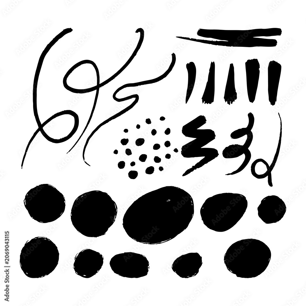 Fototapeta premium Abstract Hand Drawn Brush Strokes and Ink Shapes Collection