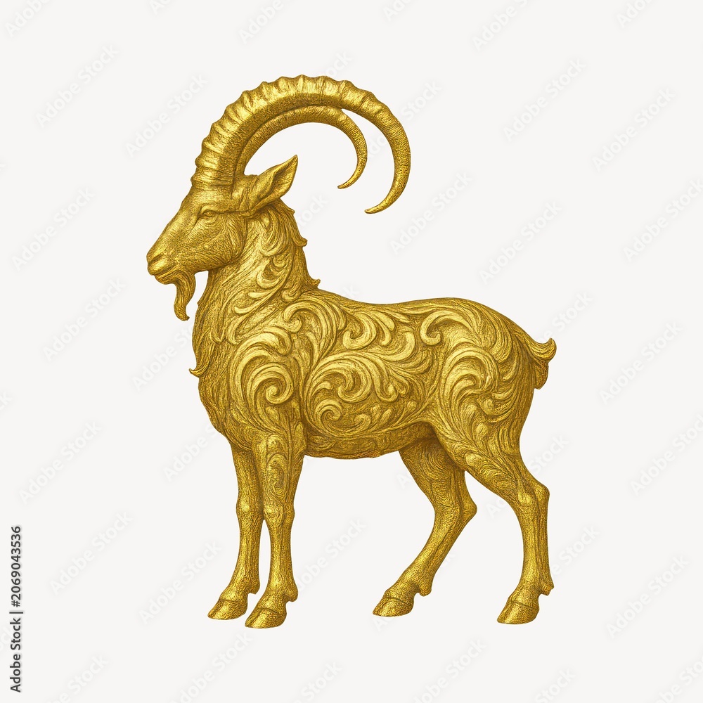Obraz premium Intricate golden goat sculpture design.