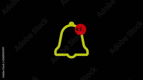 Digital notification bell icon with a new messages alert on a vibrant with black screen. Representing featuring important updates, social media engagement, and application alert.4k video animation