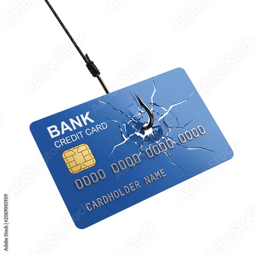 Blue Credit Card on Fishing Hook Isolated on Transparent