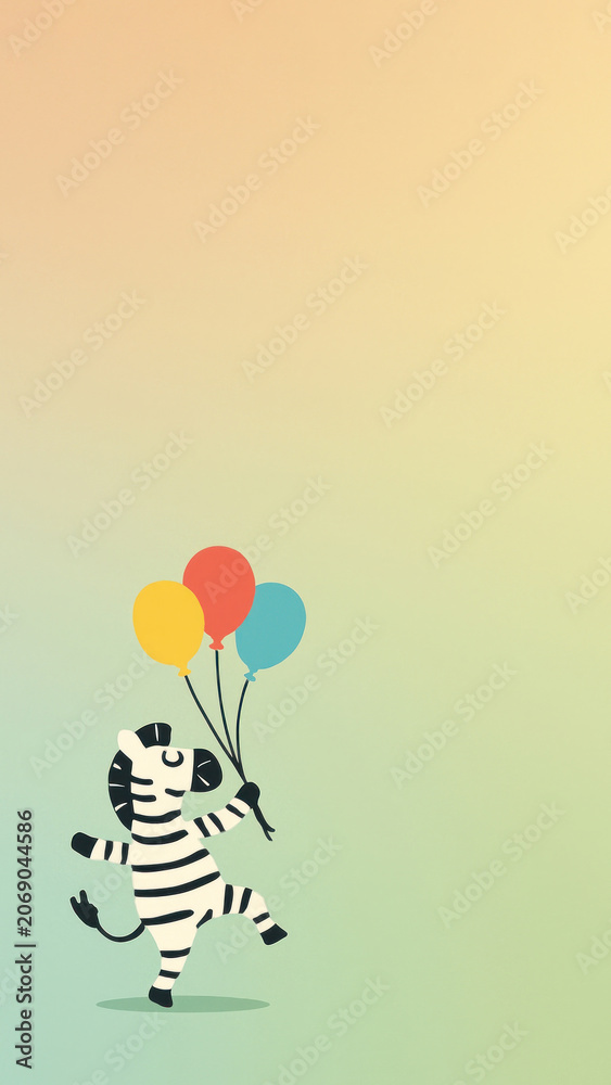 Fototapeta premium Playful zebra with colorful balloons.