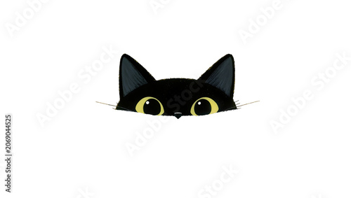 Canvas-taulu Cute black cat peeking with yellow eyes, isolated on transparent background