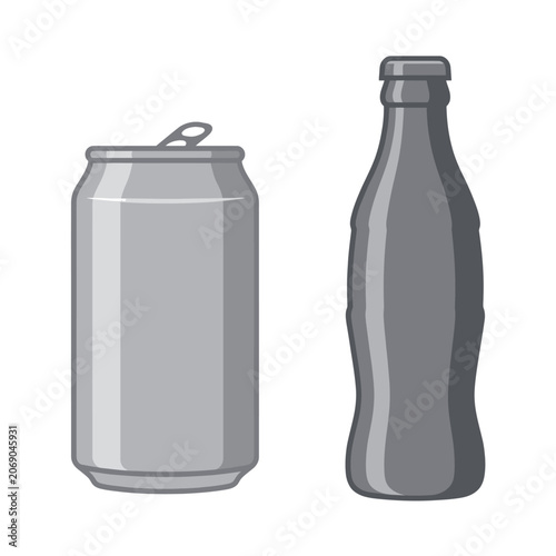 Foto A can and bottle stand together on a plain surface