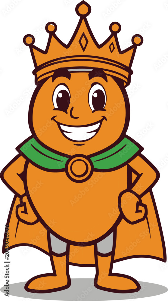 Fototapeta premium Cute Cartoon King Mascot Character with Crown, Smiling Royal Cartoon Logo, Funny King Illustration, Happy Monarch Mascot Design