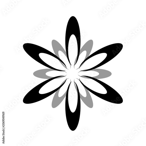 Vector image of a flower, black, white, gray, natural, imaginative, fantasy flower shapes, brightness and splendor, saturation and tenderness, on a white background