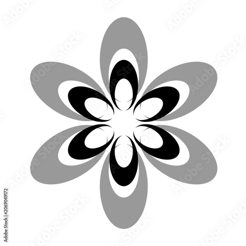 Vector image of a flower, black, white, gray, natural, imaginative, fantasy flower shapes, brightness and splendor, saturation and tenderness, on a white background