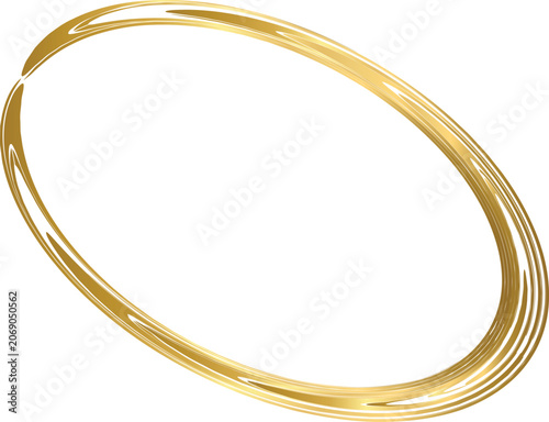 Oval gold brush stroke frame with metallic luxury texture on white background