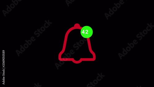 Digital notification bell icon with a new messages alert on a vibrant with black screen. Representing featuring important updates, social media engagement, and application alert.4k video animation