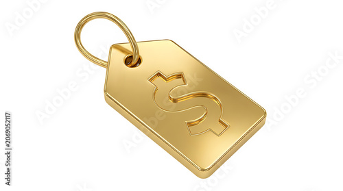 Small gold dollar sign pendant or tag on a ring with currency business expensive investment earnings precious commercial shopping